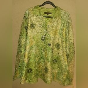 Crinkle/Scrunchy/Stetchy Material, Green and Yellow Llightweight Top